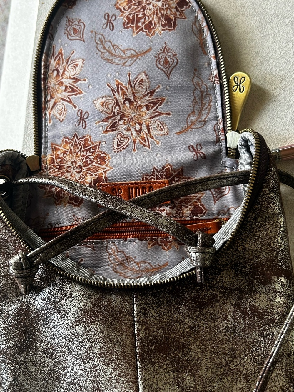 HOBO INTERNATIONAL Fern Metallic Shimmer Crossbody Bag with Brown/Gold Accents - Picture 12 of 17